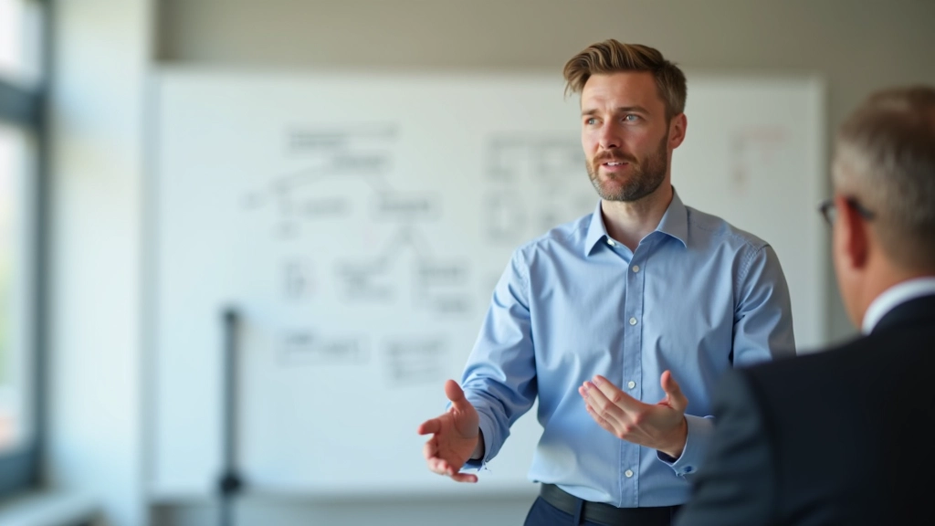 Coaching-Sitzung zeigt flexibles Denken durch verschiedene Perspektiven auf einem Whiteboard