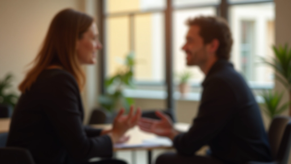 Teilnehmer in persönlicher Beratungssession mit Trainer, vertrauensvolle Umgebung, professioneller Rahmen