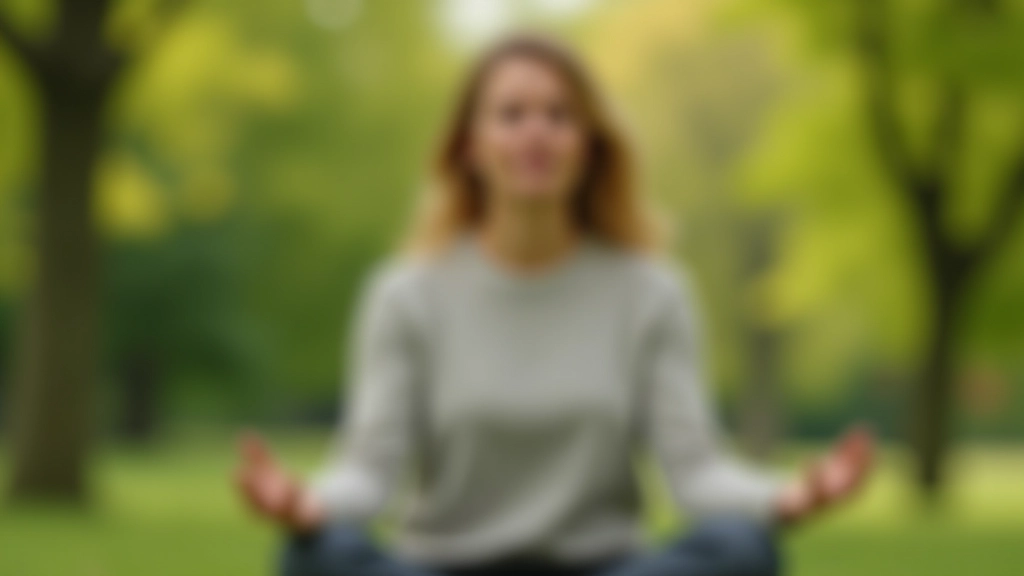 Person praktiziert Atemübung in natürlicher Umgebung, konzentriert und ruhig